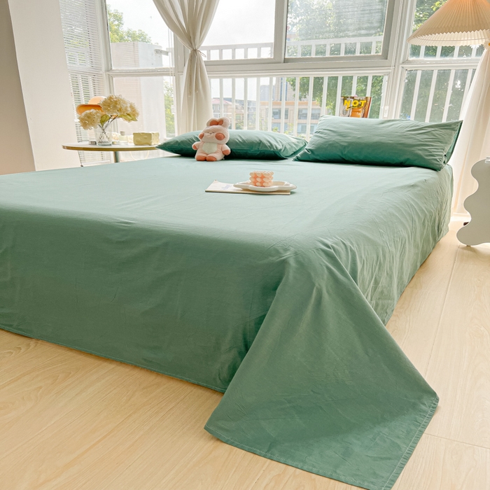 91家纺网 家纺一手货源 找家纺 爱彼家纺 2026新款夏季新款纯色磨毛亲肤柔软单床单床单三件套 纯色-豆绿