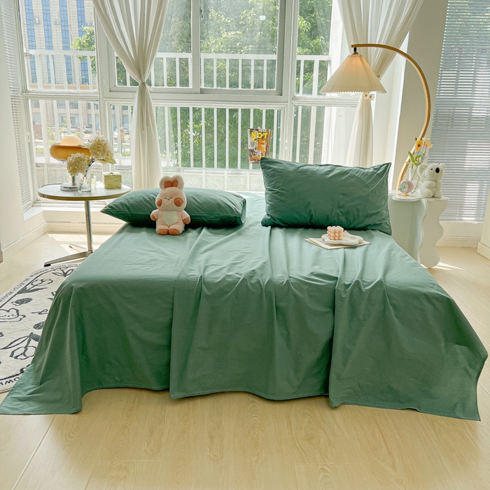91家纺网 家纺一手货源 找家纺 爱彼家纺 2026新款夏季新款纯色磨毛亲肤柔软单床单床单三件套 纯色-豆绿