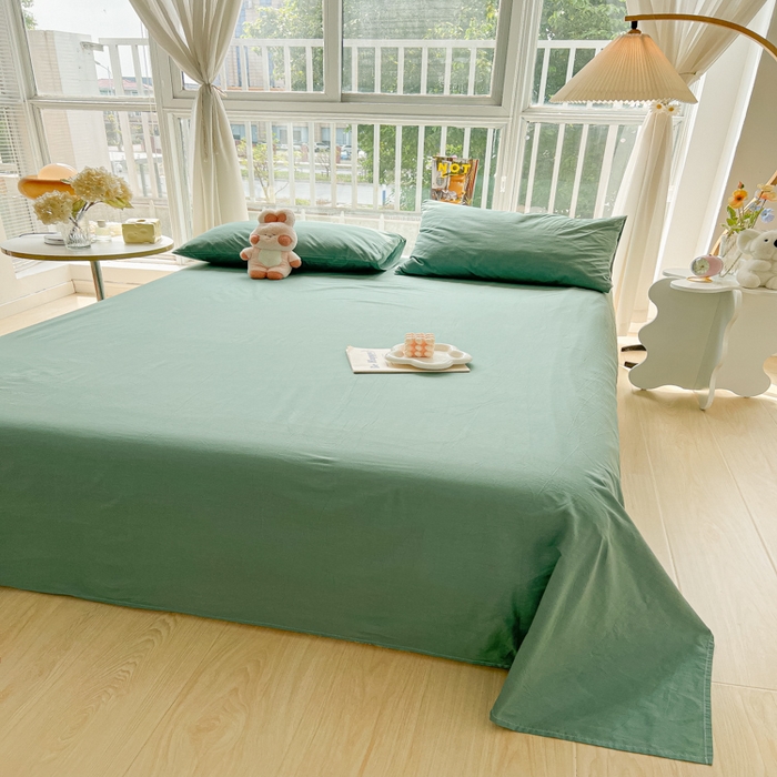 91家纺网 家纺一手货源 找家纺 爱彼家纺 2026新款夏季新款纯色磨毛亲肤柔软单床单床单三件套 纯色-豆绿