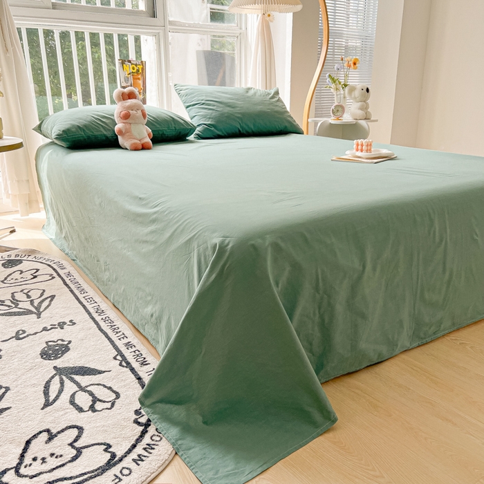 91家纺网 家纺一手货源 找家纺 爱彼家纺 2026新款夏季新款纯色磨毛亲肤柔软单床单床单三件套 纯色-豆绿