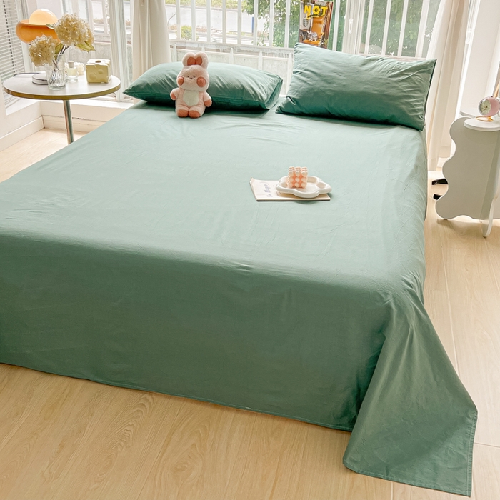 91家纺网 家纺一手货源 找家纺 爱彼家纺 2026新款夏季新款纯色磨毛亲肤柔软单床单床单三件套 纯色-豆绿
