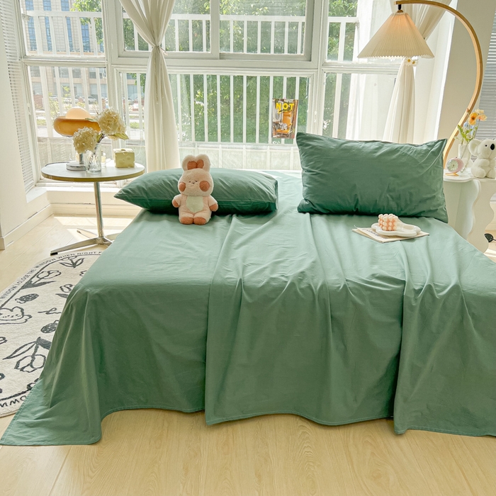 91家纺网 家纺一手货源 找家纺 爱彼家纺 2026新款夏季新款纯色磨毛亲肤柔软单床单床单三件套 纯色-豆绿
