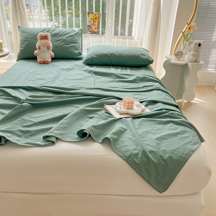 91家纺网 家纺一手货源 找家纺 爱彼家纺 2026新款夏季新款纯色磨毛亲肤柔软单床单床单三件套 纯色-豆绿