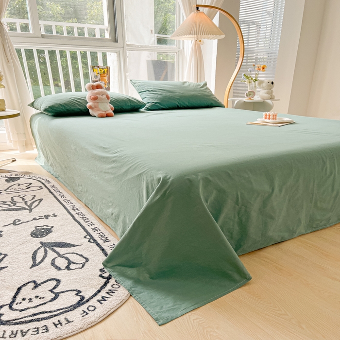 91家纺网 家纺一手货源 找家纺 爱彼家纺 2026新款夏季新款纯色磨毛亲肤柔软单床单床单三件套 纯色-豆绿