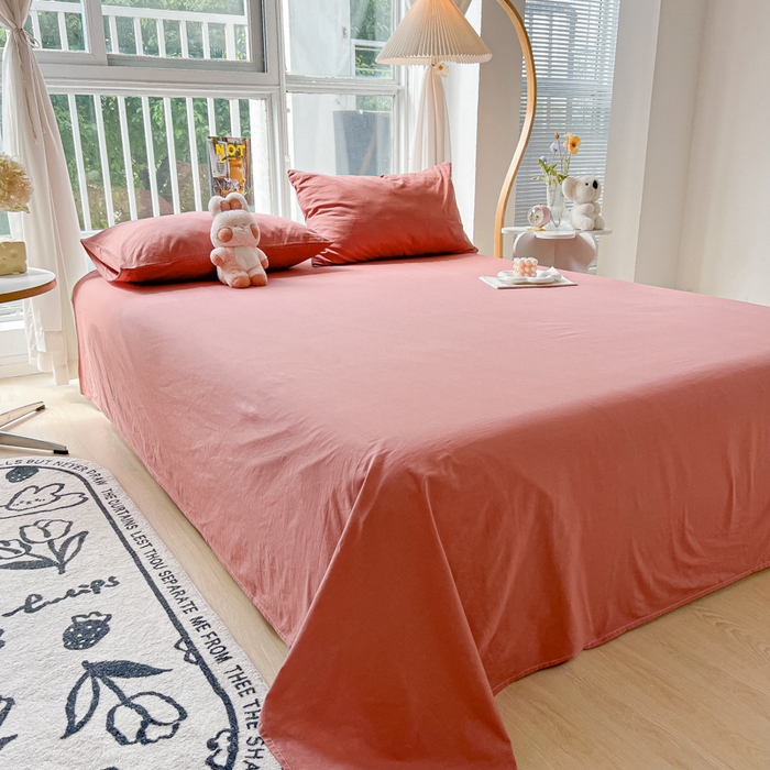 91家纺网 家纺一手货源 找家纺 爱彼家纺 2026新款夏季新款纯色磨毛亲肤柔软单床单床单三件套 纯色-豆沙