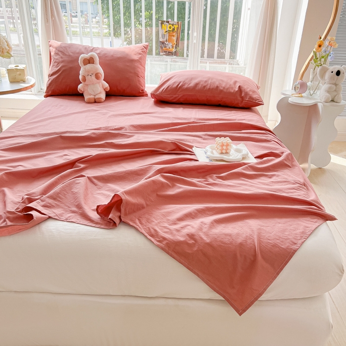 91家纺网 家纺一手货源 找家纺 爱彼家纺 2026新款夏季新款纯色磨毛亲肤柔软单床单床单三件套 纯色-豆沙