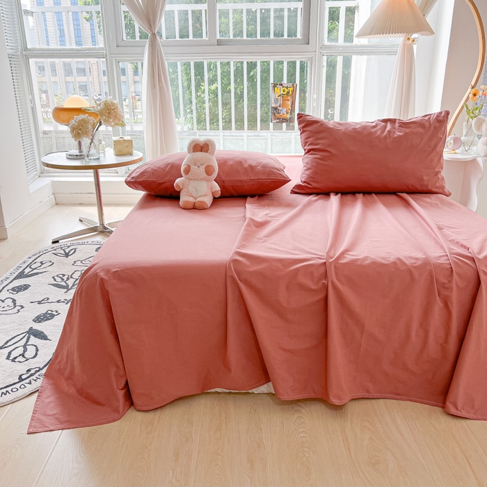 91家纺网 家纺一手货源 找家纺 爱彼家纺 2026新款夏季新款纯色磨毛亲肤柔软单床单床单三件套 纯色-豆沙