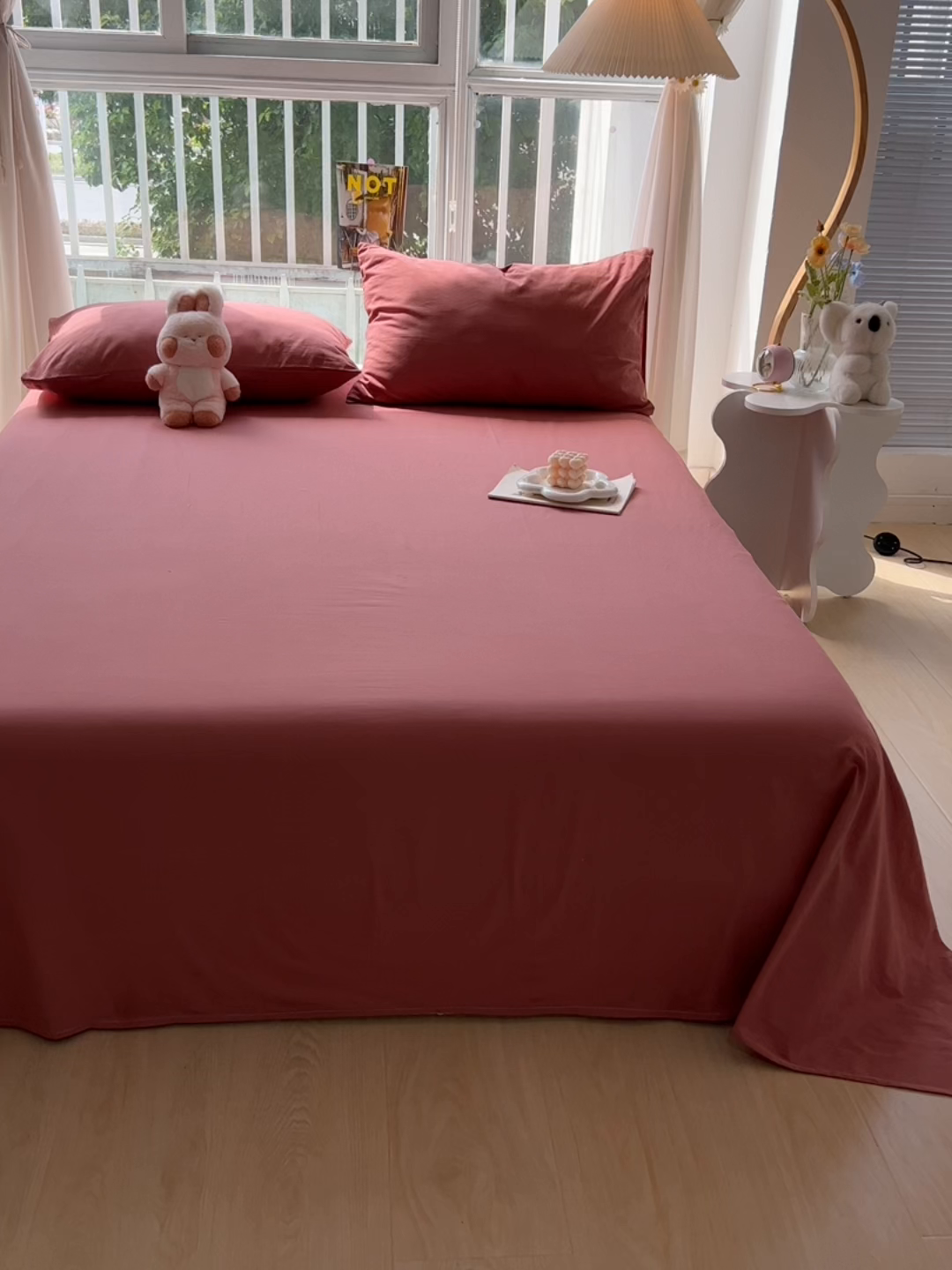 91家纺网 家纺一手货源 找家纺 爱彼家纺 2026新款夏季新款纯色磨毛亲肤柔软单床单床单三件套 纯色-豆沙