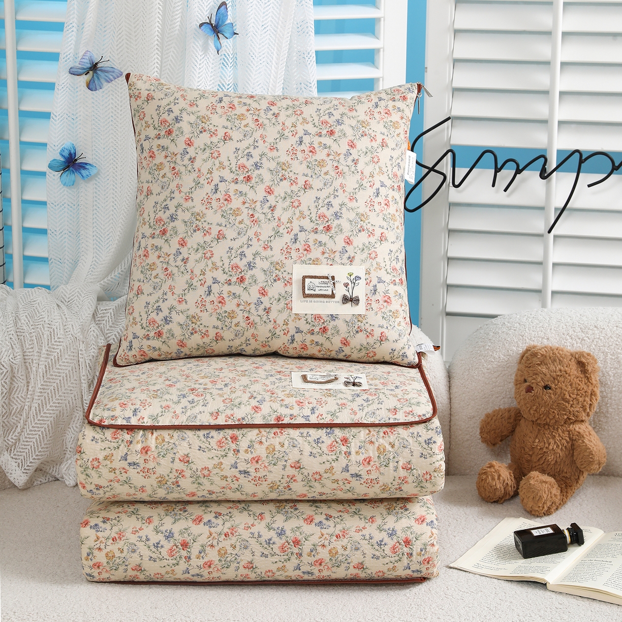 91家纺网 家纺一手货源 找家纺 宝马家纺 2022荷兰绒数码印花抱枕被 绿叶