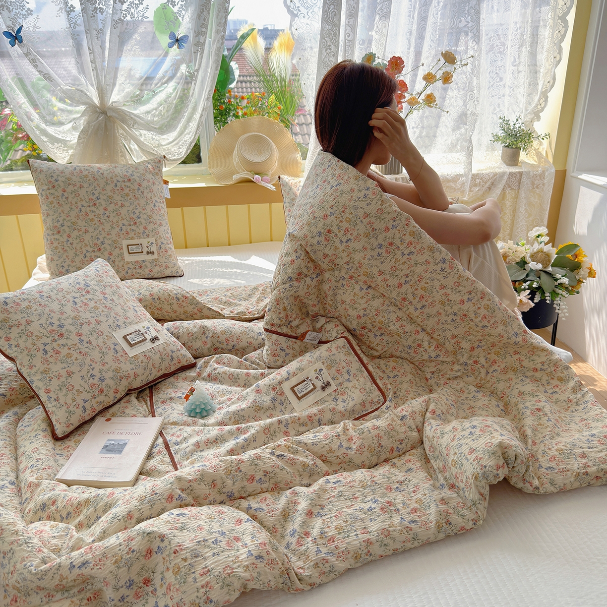 91家纺网 家纺一手货源 找家纺 （总）宝马家纺（原梦童画） 2026新款色织云舒棉印花轻奢款抱枕被