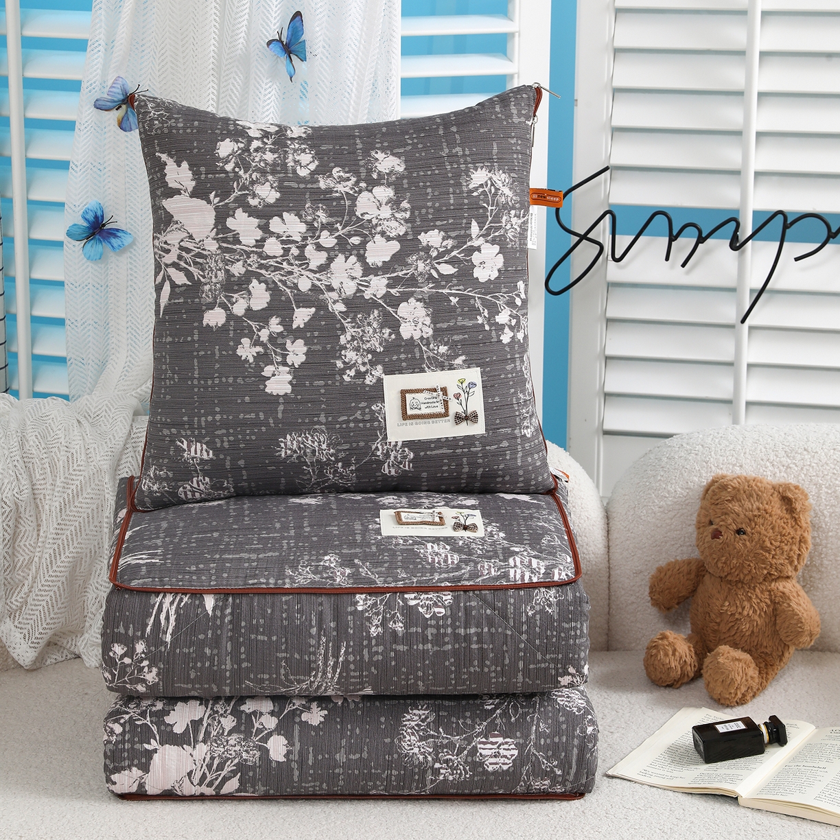 宝马家纺（原梦童画） 2026新款色织云舒棉印花轻奢款抱枕被 春慕