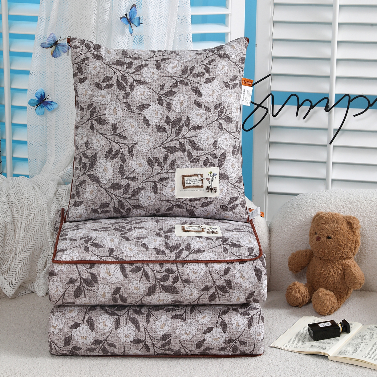 宝马家纺（原梦童画） 2026新款色织云舒棉印花轻奢款抱枕被 花好月圆