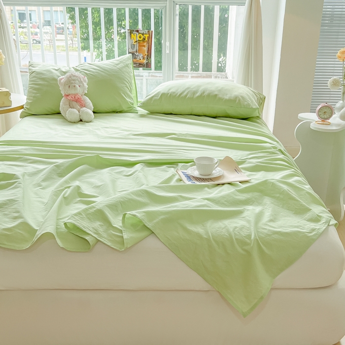 91家纺网 家纺一手货源 找家纺 爱彼家纺 2026新款夏季新款纯色磨毛亲肤柔软单床单床单三件套 纯色-果绿