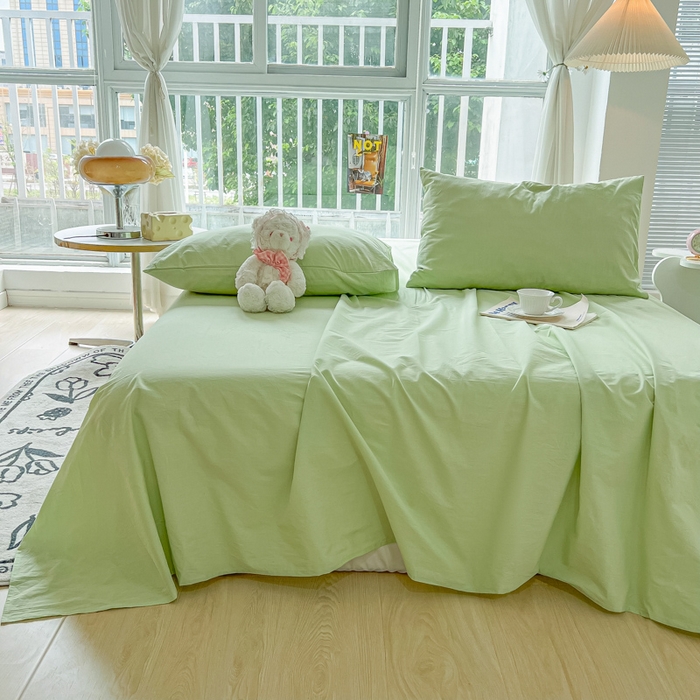 91家纺网 家纺一手货源 找家纺 爱彼家纺 2026新款夏季新款纯色磨毛亲肤柔软单床单床单三件套 纯色-果绿