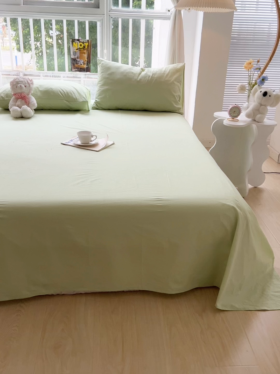91家纺网 家纺一手货源 找家纺 爱彼家纺 2026新款夏季新款纯色磨毛亲肤柔软单床单床单三件套 纯色-果绿