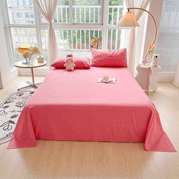 爱彼家纺 2026新款夏季新款纯色磨毛亲肤柔软单床单床单三件套 纯色-梅红