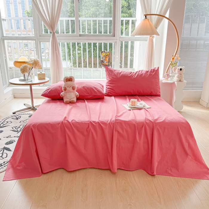 91家纺网 家纺一手货源 找家纺 爱彼家纺 2026新款夏季新款纯色磨毛亲肤柔软单床单床单三件套 纯色-梅红