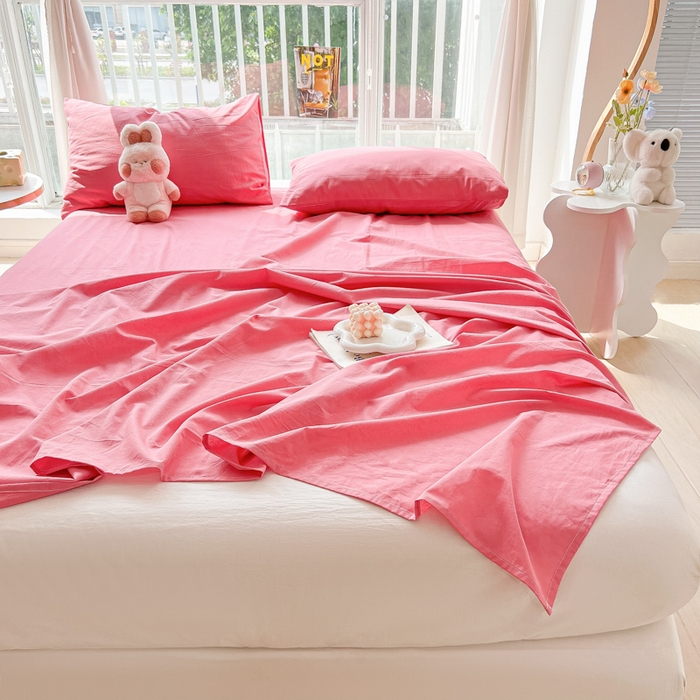 91家纺网 家纺一手货源 找家纺 爱彼家纺 2026新款夏季新款纯色磨毛亲肤柔软单床单床单三件套 纯色-梅红