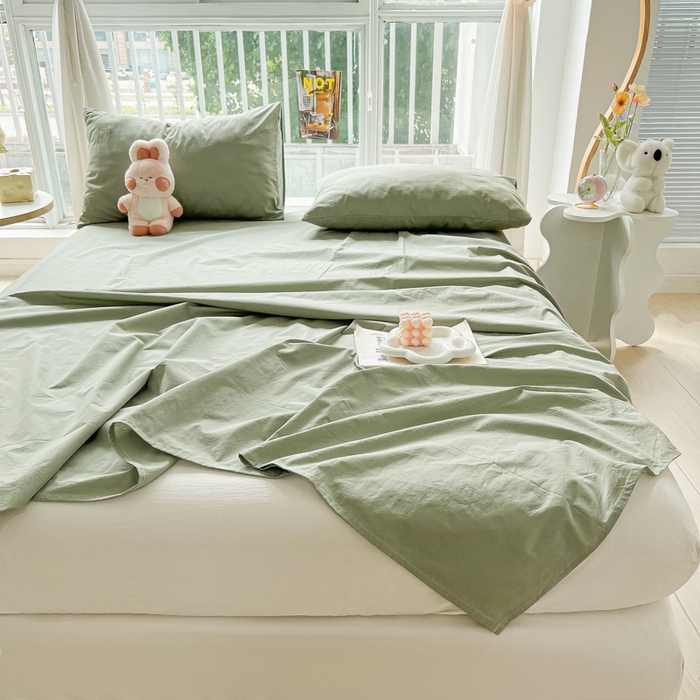 91家纺网 家纺一手货源 找家纺 爱彼家纺 2026新款夏季新款纯色磨毛亲肤柔软单床单床单三件套 纯色-抹茶
