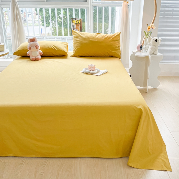 91家纺网 家纺一手货源 找家纺 爱彼家纺 2026新款夏季新款纯色磨毛亲肤柔软单床单床单三件套 纯色-暖黄