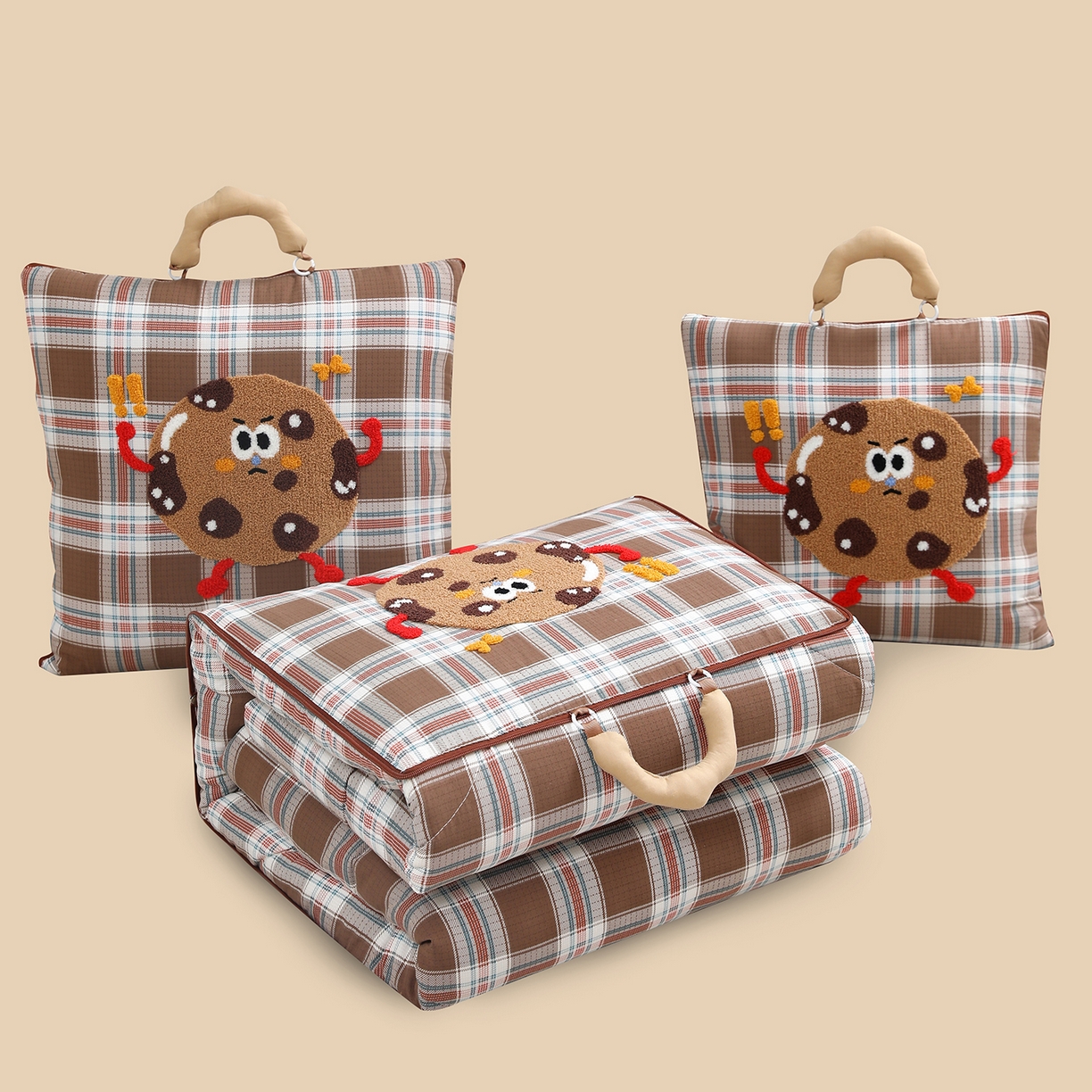 91家纺网 家纺一手货源 找家纺 （总）宝马家纺（原梦童画） 2026新款手提式色织毛巾绣愤怒的小饼干抱枕被