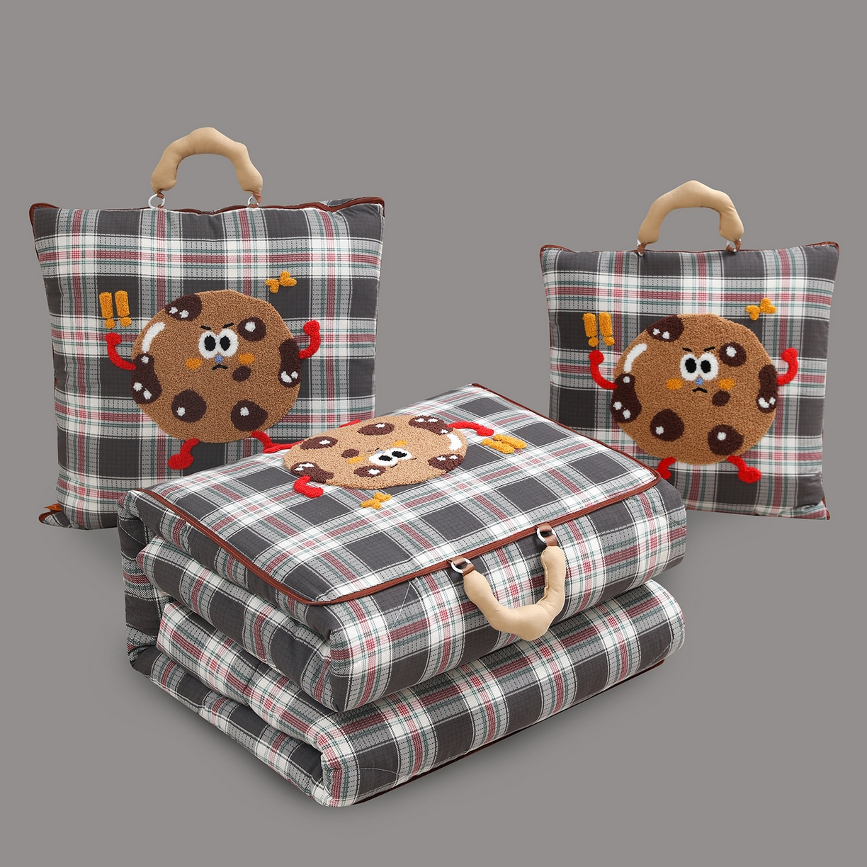 91家纺网 家纺一手货源 找家纺 （总）宝马家纺（原梦童画） 2026新款手提式色织毛巾绣愤怒的小饼干抱枕被