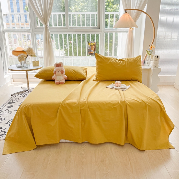 91家纺网 家纺一手货源 找家纺 爱彼家纺 2026新款夏季新款纯色磨毛亲肤柔软单床单床单三件套 纯色-暖黄