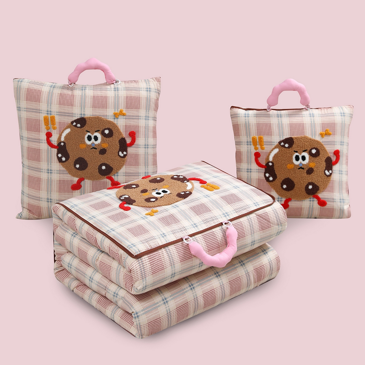 91家纺网 家纺一手货源 找家纺 （总）宝马家纺（原梦童画） 2026新款手提式色织毛巾绣愤怒的小饼干抱枕被