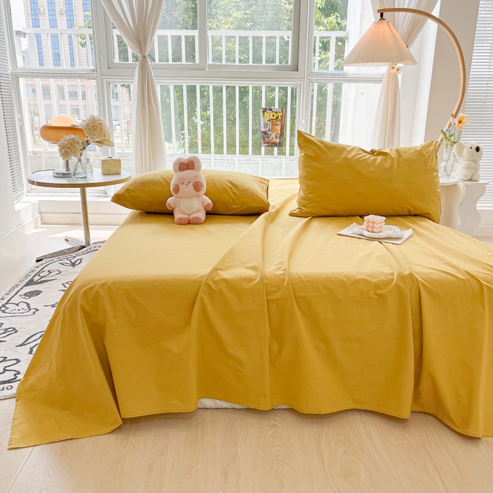 91家纺网 家纺一手货源 找家纺 爱彼家纺 2026新款夏季新款纯色磨毛亲肤柔软单床单床单三件套 纯色-暖黄