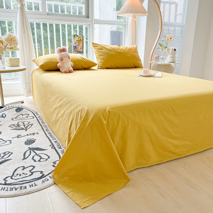 91家纺网 家纺一手货源 找家纺 爱彼家纺 2026新款夏季新款纯色磨毛亲肤柔软单床单床单三件套 纯色-暖黄