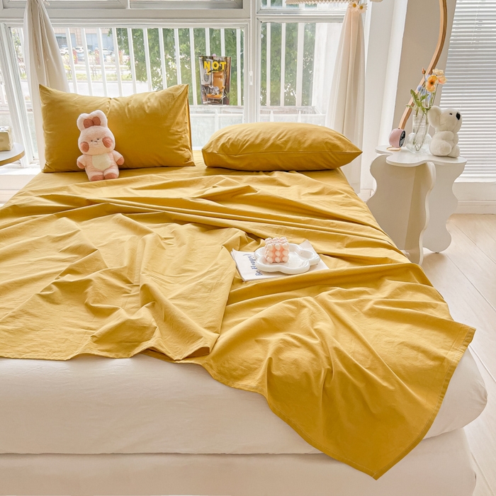 91家纺网 家纺一手货源 找家纺 爱彼家纺 2026新款夏季新款纯色磨毛亲肤柔软单床单床单三件套 纯色-暖黄