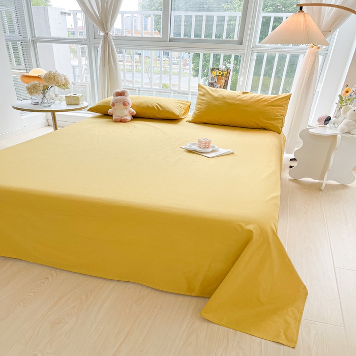 91家纺网 家纺一手货源 找家纺 爱彼家纺 2026新款夏季新款纯色磨毛亲肤柔软单床单床单三件套 纯色-暖黄