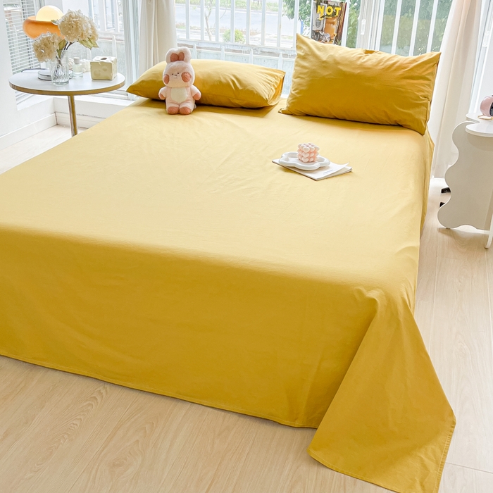 91家纺网 家纺一手货源 找家纺 爱彼家纺 2026新款夏季新款纯色磨毛亲肤柔软单床单床单三件套 纯色-暖黄