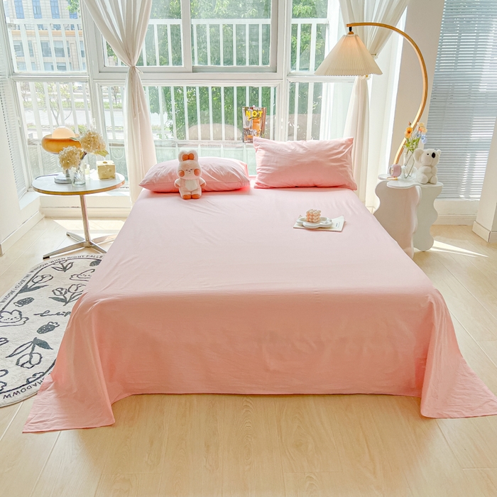 爱彼家纺 2026新款夏季新款纯色磨毛亲肤柔软单床单床单三件套 纯色-浅粉