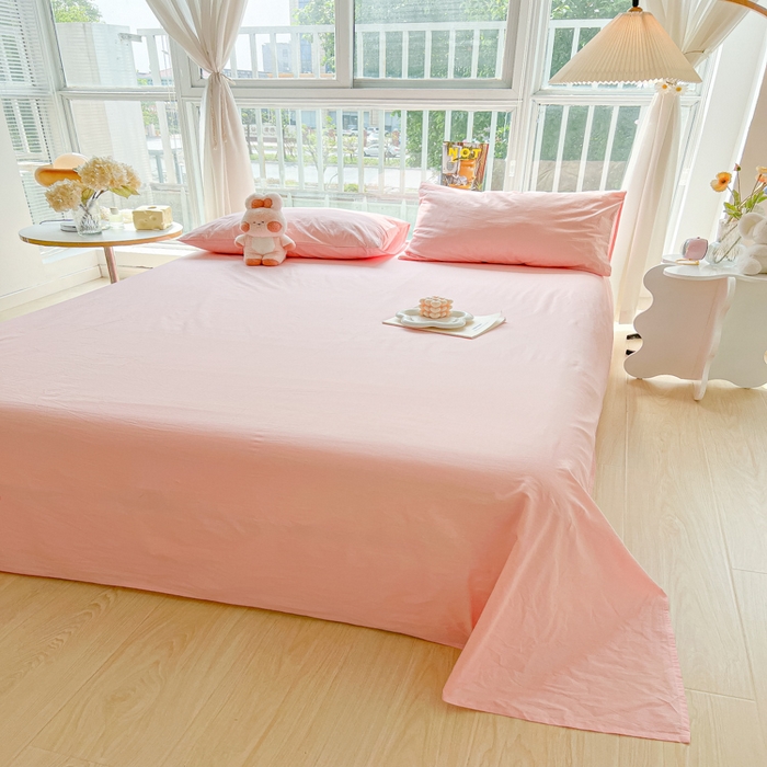 91家纺网 家纺一手货源 找家纺 爱彼家纺 2026新款夏季新款纯色磨毛亲肤柔软单床单床单三件套 纯色-浅粉