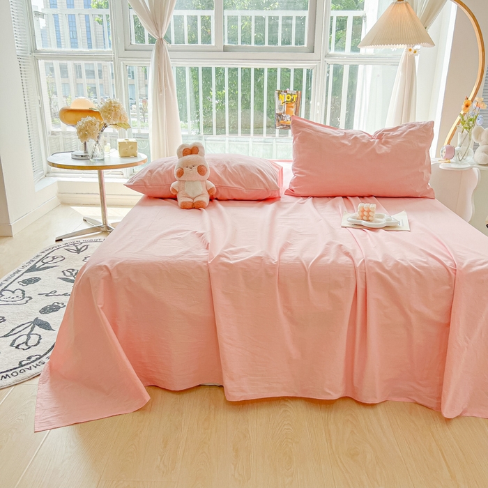 91家纺网 家纺一手货源 找家纺 爱彼家纺 2026新款夏季新款纯色磨毛亲肤柔软单床单床单三件套 纯色-浅粉