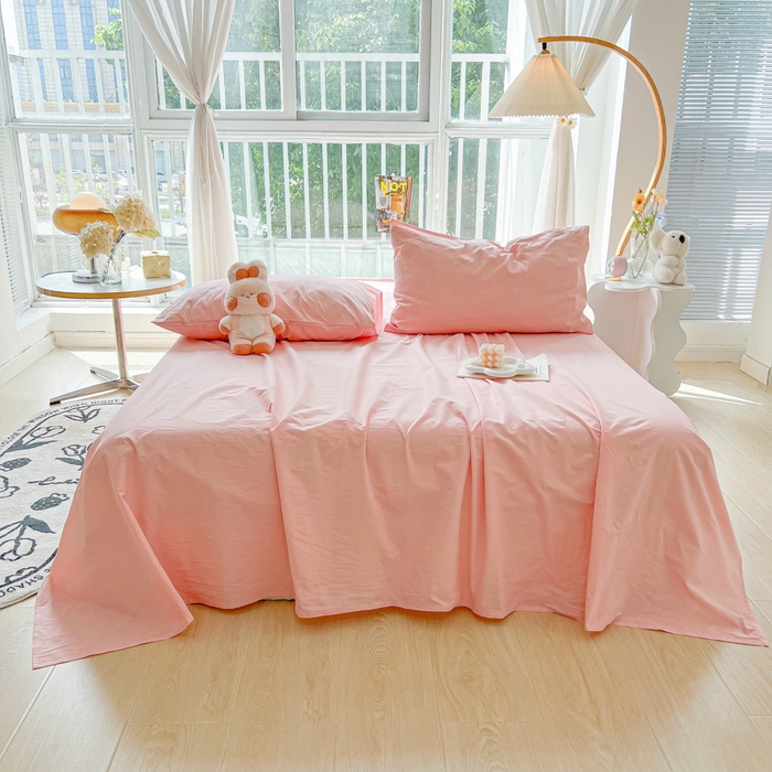 91家纺网 家纺一手货源 找家纺 爱彼家纺 2026新款夏季新款纯色磨毛亲肤柔软单床单床单三件套 纯色-浅粉