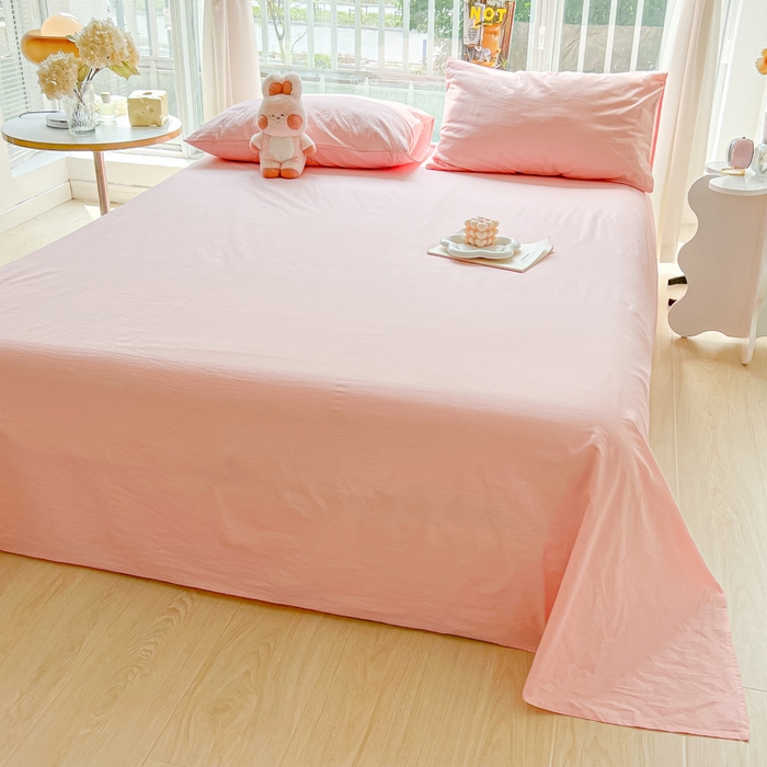 91家纺网 家纺一手货源 找家纺 爱彼家纺 2026新款夏季新款纯色磨毛亲肤柔软单床单床单三件套 纯色-浅粉