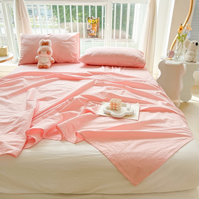 91家纺网 家纺一手货源 找家纺 爱彼家纺 2026新款夏季新款纯色磨毛亲肤柔软单床单床单三件套 纯色-浅粉