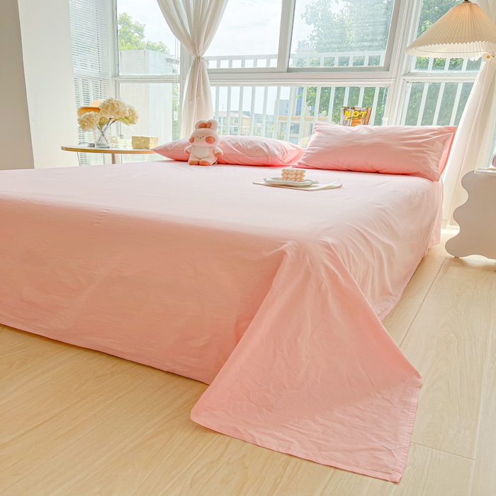 91家纺网 家纺一手货源 找家纺 爱彼家纺 2026新款夏季新款纯色磨毛亲肤柔软单床单床单三件套 纯色-浅粉