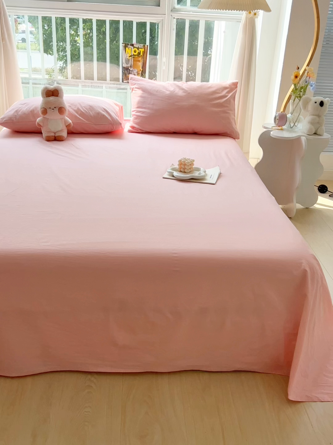 91家纺网 家纺一手货源 找家纺 爱彼家纺 2026新款夏季新款纯色磨毛亲肤柔软单床单床单三件套 纯色-浅粉