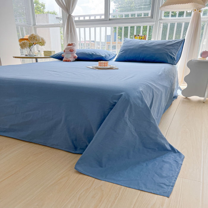 91家纺网 家纺一手货源 找家纺 爱彼家纺 2026新款夏季新款纯色磨毛亲肤柔软单床单床单三件套 纯色-浅兰