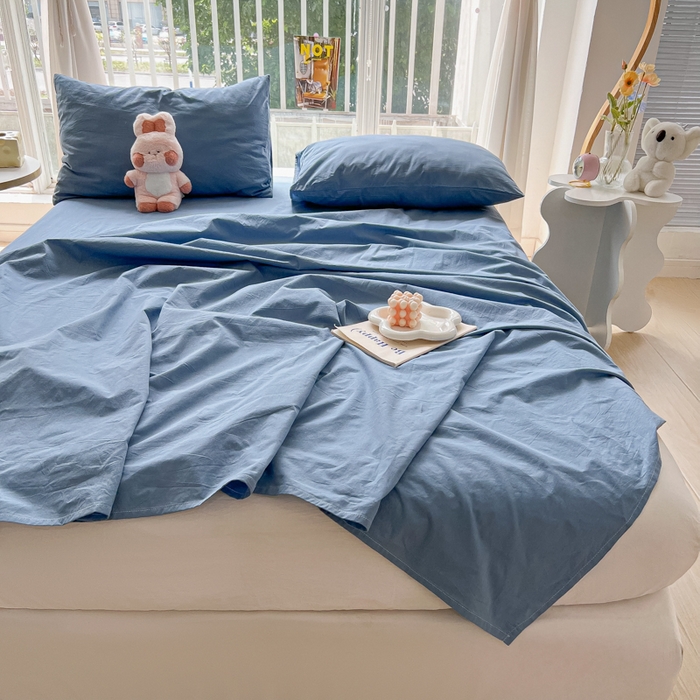 91家纺网 家纺一手货源 找家纺 爱彼家纺 2026新款夏季新款纯色磨毛亲肤柔软单床单床单三件套 纯色-浅兰