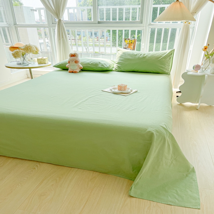 91家纺网 家纺一手货源 找家纺 爱彼家纺 2026新款夏季新款纯色磨毛亲肤柔软单床单床单三件套 纯色-浅绿