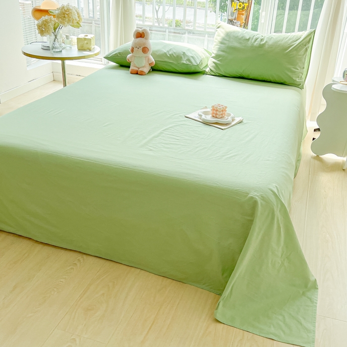 91家纺网 家纺一手货源 找家纺 爱彼家纺 2026新款夏季新款纯色磨毛亲肤柔软单床单床单三件套 纯色-浅绿