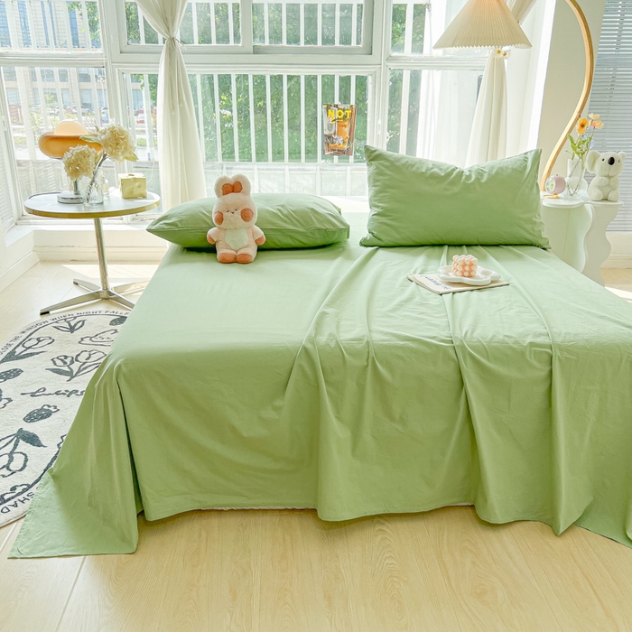91家纺网 家纺一手货源 找家纺 爱彼家纺 2026新款夏季新款纯色磨毛亲肤柔软单床单床单三件套 纯色-浅绿