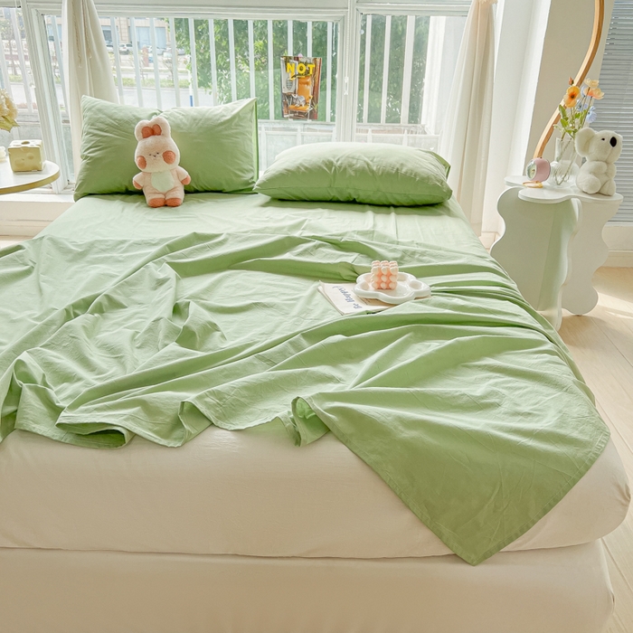 91家纺网 家纺一手货源 找家纺 爱彼家纺 2026新款夏季新款纯色磨毛亲肤柔软单床单床单三件套 纯色-浅绿