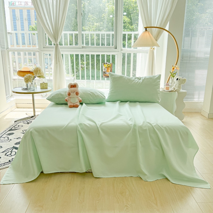 91家纺网 家纺一手货源 找家纺 爱彼家纺 2026新款夏季新款纯色磨毛亲肤柔软单床单床单三件套 纯色-水绿