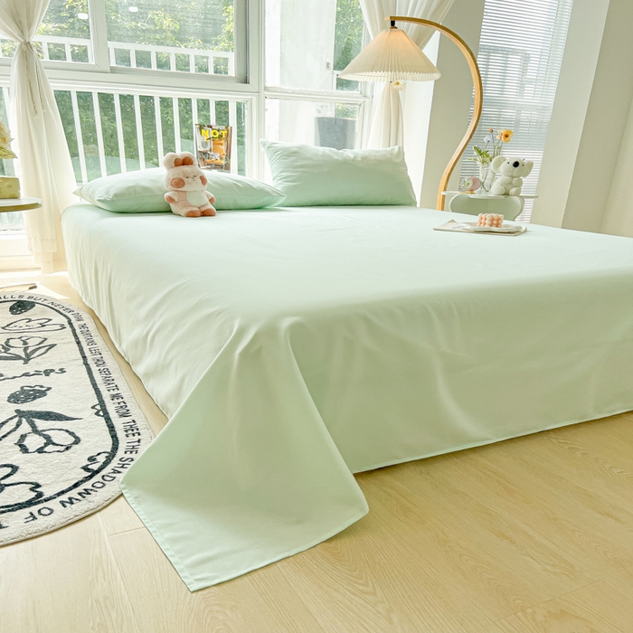 91家纺网 家纺一手货源 找家纺 爱彼家纺 2026新款夏季新款纯色磨毛亲肤柔软单床单床单三件套 纯色-水绿