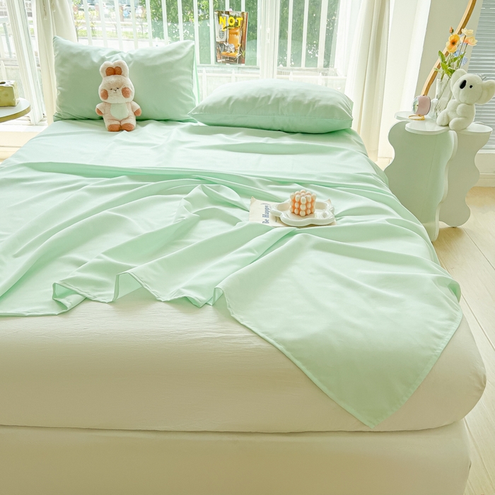 91家纺网 家纺一手货源 找家纺 爱彼家纺 2026新款夏季新款纯色磨毛亲肤柔软单床单床单三件套 纯色-水绿